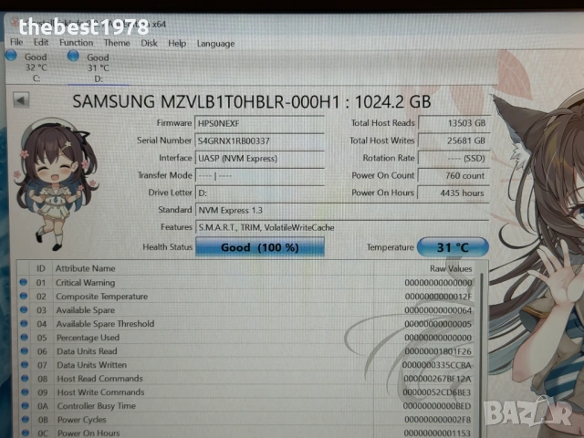 1TB 1000GB SSD NVMe Gen 3x4/100% Здраве/Samsung PM981A, снимка 2 - Твърди дискове - 54773034