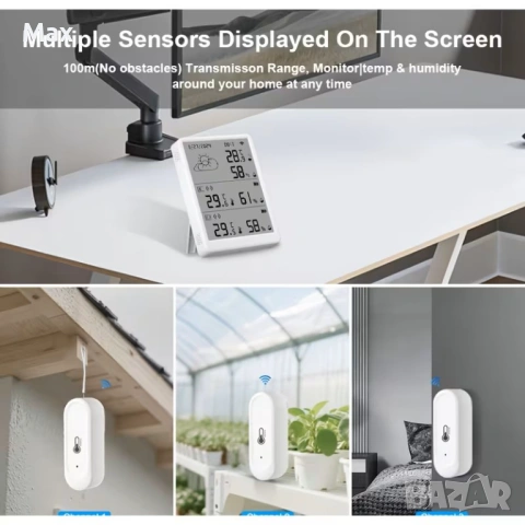 Метеорологична станция WIFI Tuya (екран + 3 сензора за температура и влажност), снимка 2 - Друга електроника - 54101439