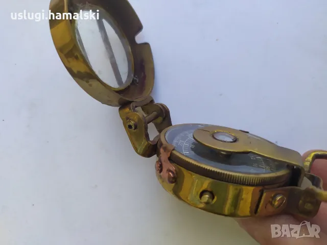 Стар месингов компас, снимка 4 - Антикварни и старинни предмети - 55693431
