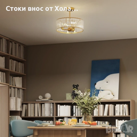 Кристален полилей за таван HOMCOM, модерен полуплафон с кристали за хол, спалня, коридор и трапезари, снимка 6 - Полилеи - 54767398