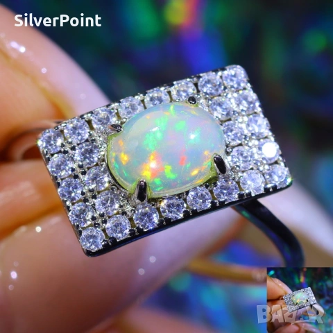 Сребърен пръстен с натурален Етиопски Опал и сертификат , снимка 2 - Пръстени - 54201479