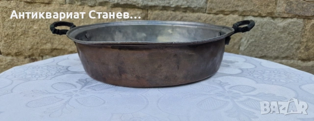 Стара медна тава с месингови дръжки , снимка 2 - Съдове за готвене - 54809734