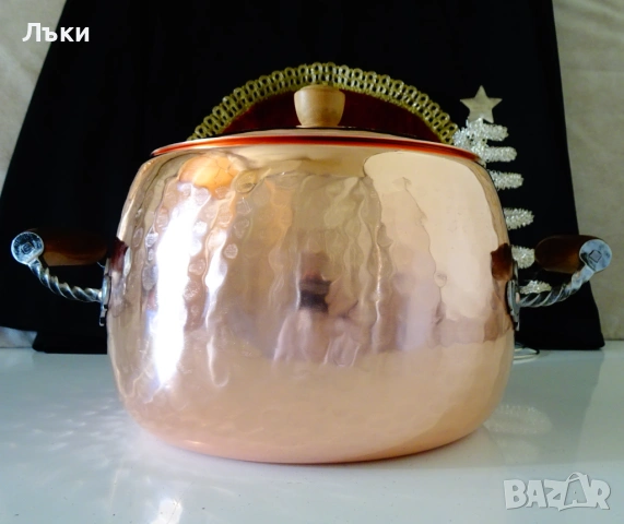 Швейцарска медна тенджера,чиста червена мед 2 кг.,печат. , снимка 2 - Антикварни и старинни предмети - 54543276