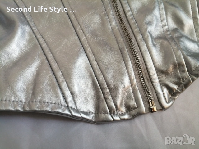 Amisu дамски кожен сребърен корсет-бюстие р-р S, снимка 7 - Корсети, бюстиета, топове - 54115195