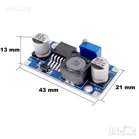 Комплект 5 броя DC-DC понижаващи модула LM2596S, 3A Buck Converter, регулируеми 4-35V 10392, снимка 4 - Друга електроника - 54691979
