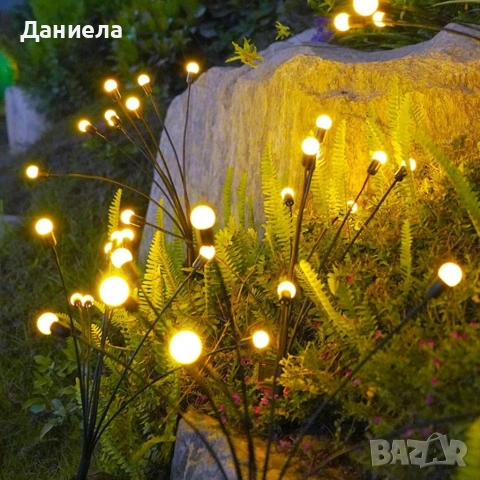 Соларни градински лампи "Светулки" 6 LED, комплект 2 броя - Топла бяла светлина, IP65, до 15 часа , снимка 3 - Декорация за дома - 54837264