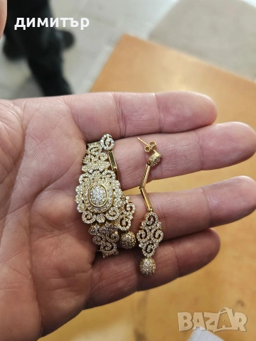 Луксозен комплект 14K злато с истински диаманти – гривна и обеци, 17.80 г
