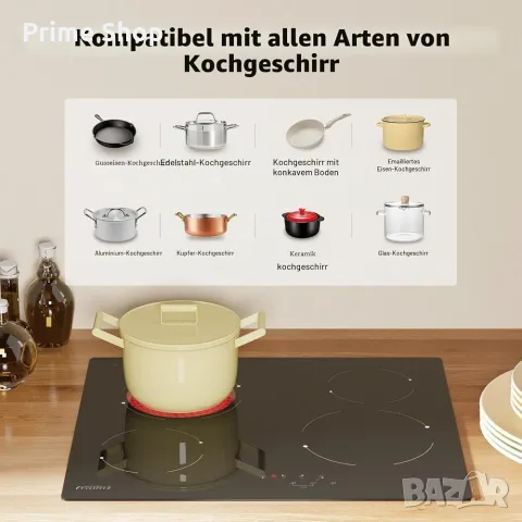 Електрически стъклокерамичен плот за вграждане, 4 зони, 6000W, Touch Control, COVERCOOK, снимка 3 - Котлони - 55679261