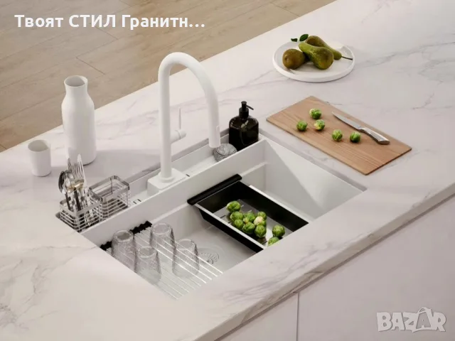 Бяла кухненска мивка за вграждане Берген 80 Double Pocket 560x540 мм