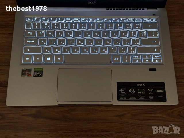 Acer Swift X 14`Ryzen 7 5800U/Nvidia RTX 3050/16GB LPDDR4X/512GB NVMe/Full HD IPS/Батерия 8ч, снимка 4 - Лаптопи за игри - 55052107