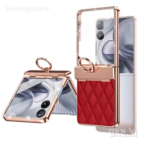 Xiaomi Mix Flip 2 калъф – PC+кожа, кристали, пръстен държач, протектор, 5 цвята, снимка 4 - Калъфи, кейсове - 54594338