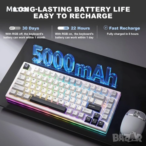 YUNZII YZ75 75% Hot Swappable безжична геймърска механична клавиатура, RGB подсветка, BT5.0/2.4G/USB, снимка 2 - Клавиатури и мишки - 54604934