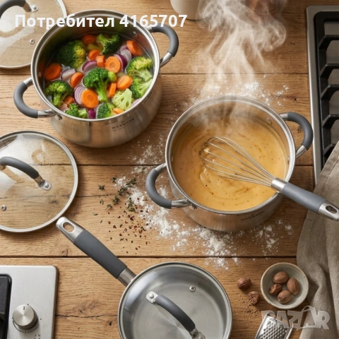 Комплект тенджери и касерола Maxmark 6 части със силиконови дръжки и индукционно капсулно дъно, снимка 5 - Съдове за готвене - 54477745