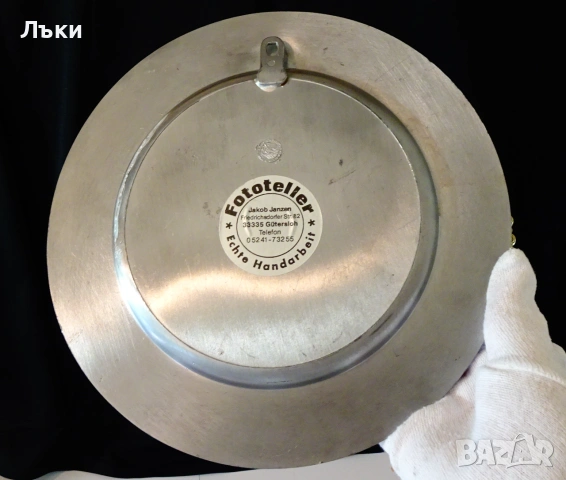 Калаена чиния за стена,пано за гравиране и снимка,калаена сватба. , снимка 2 - Антикварни и старинни предмети - 55104305