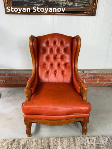 Винтидж кожен wingback фотьойл , снимка 2 - Дивани и мека мебел - 55398447