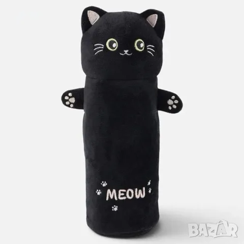 Плюшен несесер черна котка с 3D ушички 25x7x7 см_1264461