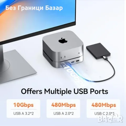 Нов Mac Mini M4 Pro хъб стойка TobenONE 4K HDMI DP NVMe SSD 10Gbps, снимка 6 - Друга електроника - 55646962