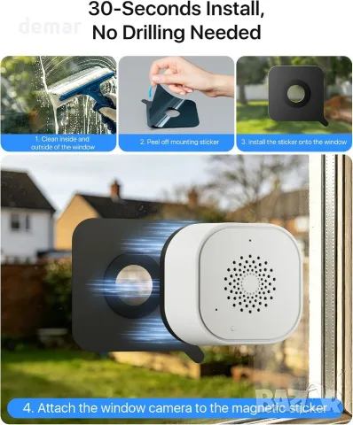 3MP WiFi камера за прозорец с магнитен монтаж и нощно виждане, снимка 5 - HD камери - 55321375