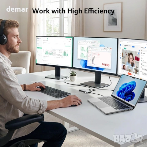 Докинг станция Acer 11-в-1, USB-C троен дисплей 1*DP 8K, 2 × HDMI 4K, снимка 10 - Кабели и адаптери - 54217797