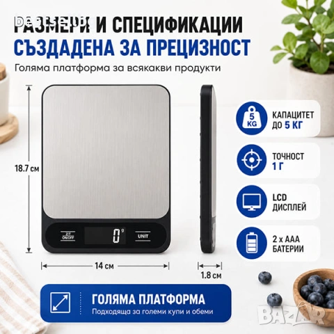 Професионална кухненска везна електронна до 5 кг за кафе храна кухня, снимка 4 - Други - 48389053