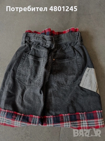 Ефектна деним пола с карирани детайли и висока талия, снимка 2 - Поли - 54241282