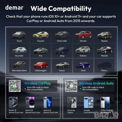 Basesailor Безжичен CarPlay и Android Auto адаптер, 2-в-1, автомобили от 2015 г., снимка 7 - Аксесоари и консумативи - 55517306