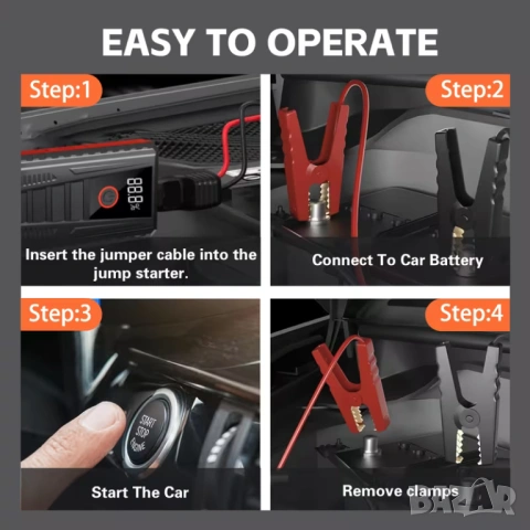 Компактно 1200A стартерно устройство за подпомагане акумулатора на автомобила , снимка 6 - Аксесоари и консумативи - 54097239