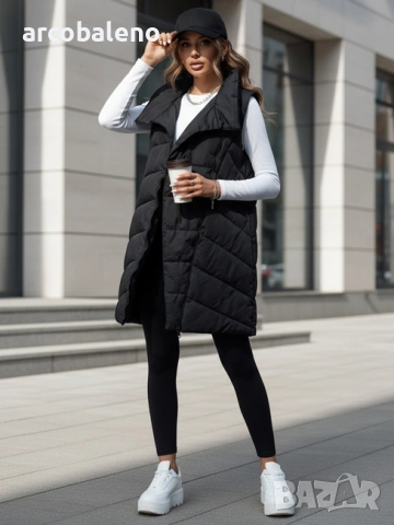 Дамско дълго ватирано яке без ръкави и качулка SERKIS, 2цвята , снимка 5 - Якета - 47464572