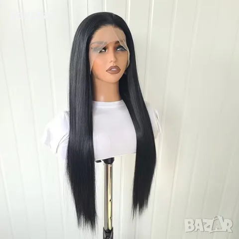 Черна права перука 70 см с дантелена зона 13x4 Lace Front, снимка 4 - Аксесоари за коса - 55402346
