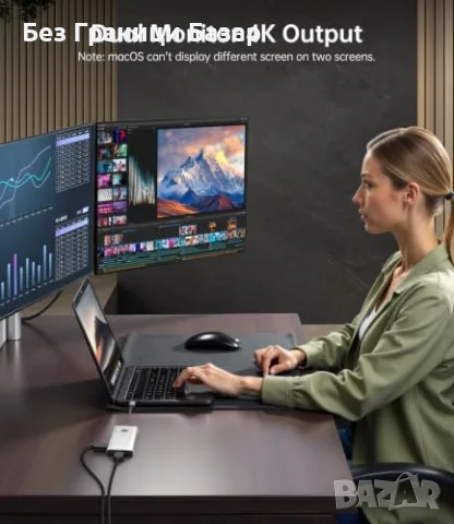 Нов лаптоп хъб Докинг станция за MacBook HP Dell Lenovo, 2 HDMI, USB 3.0, 4K 60Hz, снимка 3 - Кабели и адаптери - 55564999