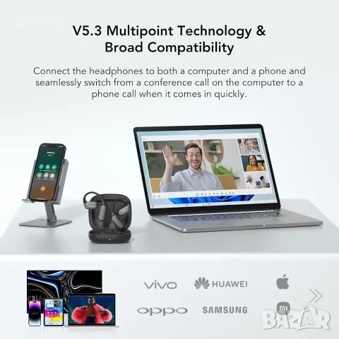 NEARITY MemPod Fit 2 Bluetooth слушалки с отворен уши, дълбок бас, до 45 часа, двойна връзка, снимка 9 - Безжични слушалки - 55536700