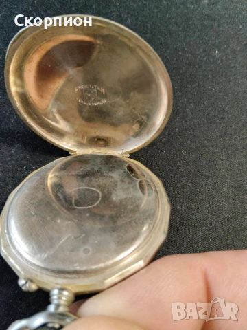 Швейцарски джобен часовник посребрени капаци - Argentan -  Цилиндър - РЯДЪК, снимка 5 - Джобни - 50823822