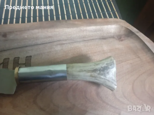 Уникален ръчно изработен нож с дръжка от рог и кожена кания, снимка 4 - Ножове - 55300569