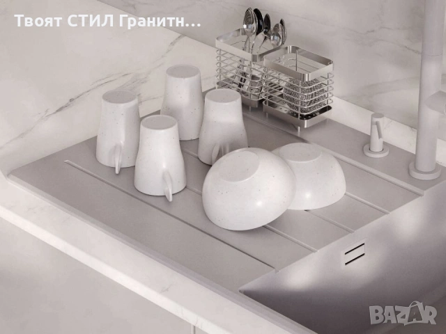 Сива кухненска мивка от гранит Копенхаген 1000x500 Top 60, снимка 5 - Мивки - 55123806