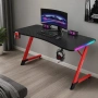 Геймърско бюро с RGB LED подсветка, карбонов плот и стоманена Z-конструкция, 120 см, черно/червено, снимка 1