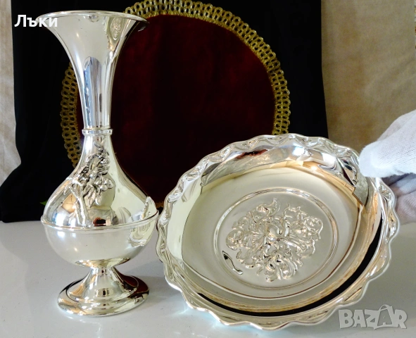 Посребрена ваза,гарафа,птица,печат Pantazelos. , снимка 6 - Вази - 54988011