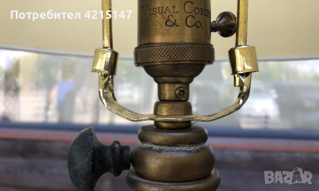 Подова лампа от месинг и усукано дървено стъбло, средата на 20-ти век, снимка 5 - Други - 54646308