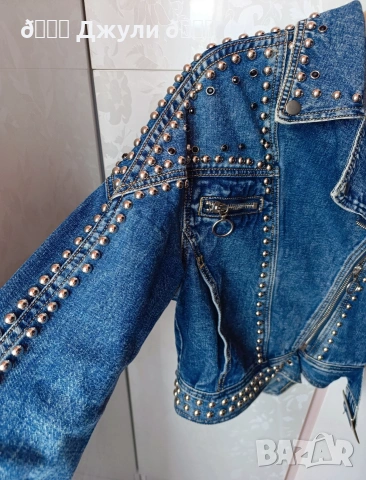 Ефектно яке от деним с камъни и капси, снимка 11 - Якета - 54031209