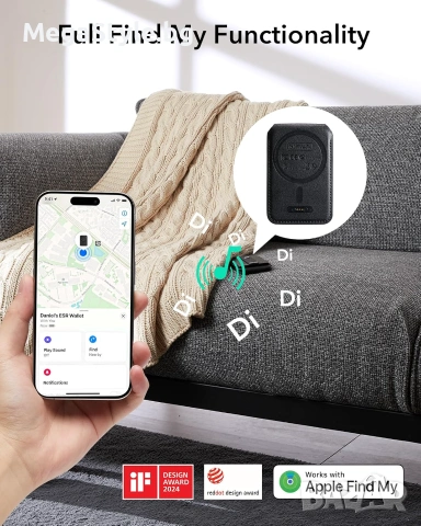 ESR Geo Magnetic Wallet Stand – Магнитен портфейл за телефон с Grip стойка и Find My функция, снимка 3 - Аксесоари за Apple - 55276874