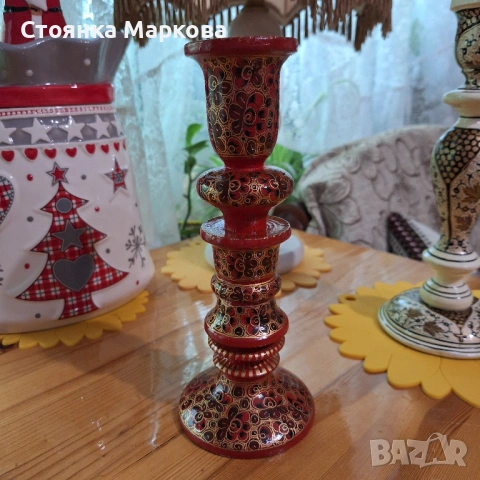 Красив дървен свещник-ръчна изработка, снимка 2 - Декорация за дома - 54774693