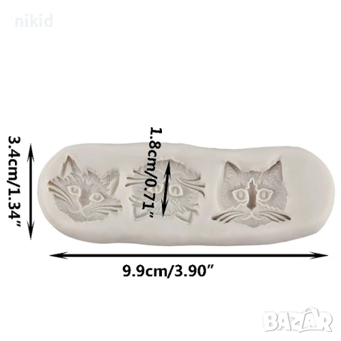 3 Малки глави глава коте котка котки котета силиконов молд форма за фондан шоколад декор, снимка 3 - Форми - 54197305