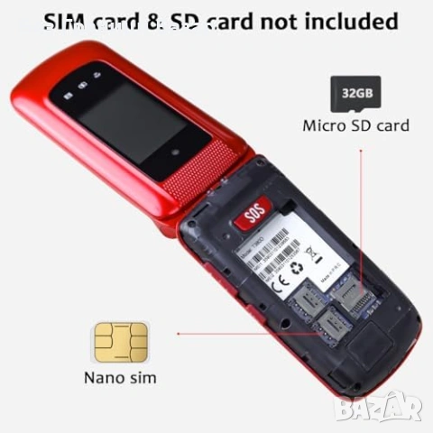 Нов Червен флип 4G телефон за възрастни с големи бутони фенер SOS док станция, снимка 8 - Други - 54508128