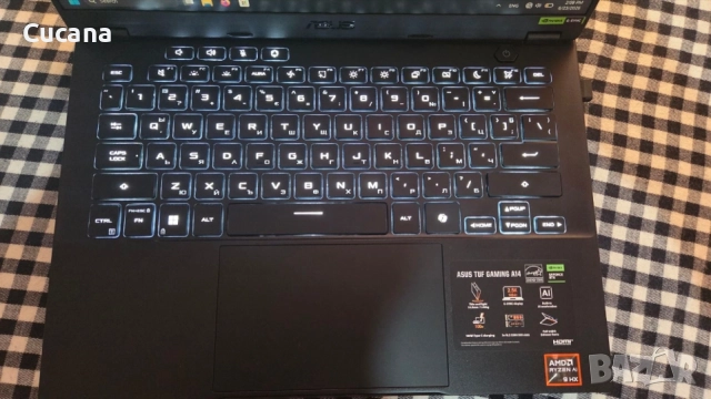 ASUS TUF Gaming A14 (Windows 11 / Ryzen AI 9 HX 370 / 36MB Cache / RTX 4060 / 16GB 7500MHz), снимка 2 - Лаптопи за игри - 55014541