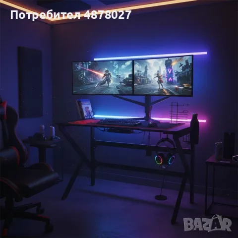 Геймърско компютърно бюро с RGB LED осветление, снимка 2 - Бюра - 55630492