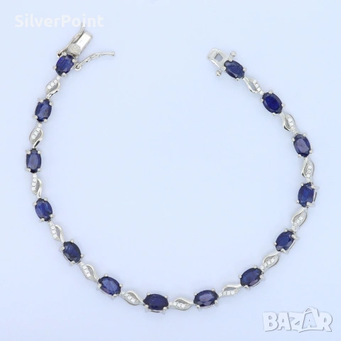 Сребърна тенис гривна с натурални Сапфири Royal Blue от Шри Ланка със сертификат 