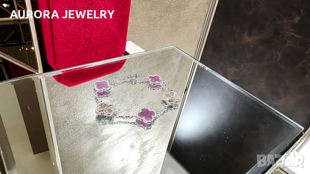 Van Cleef & Arpels VCA 5 Motifs Silver Purple Chalcedony Clear Vintage Alhambra Дамска Гривна, снимка 2 - Гривни - 54539889