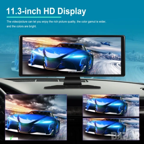 11.3” Мултимедия 4K DVR Видеорегистратор CarPlay Android Auto монитор, Дисплей WiFi Bluetooth Камера, снимка 3 - Аксесоари и консумативи - 54467757