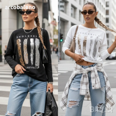 Дамска овърсайз блуза с дълъг ръкав MODEZINE, 2цвята 