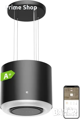 Висящ островен абсорбатор CIARRA Smart Island, 4 нива на мощност, 41 см, Wi-Fi, 550 m³/h, Черен