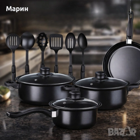 Комплект съдове за готвене от 13 части,незалепващо покритие,за използване на индукционни котлони и п